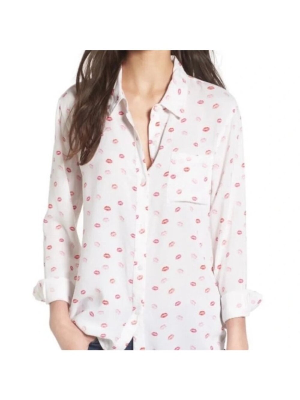 Rails Size M Rocsi Kiss Me Lipstick All Over Print Button-Up Blouse Feminine Pre